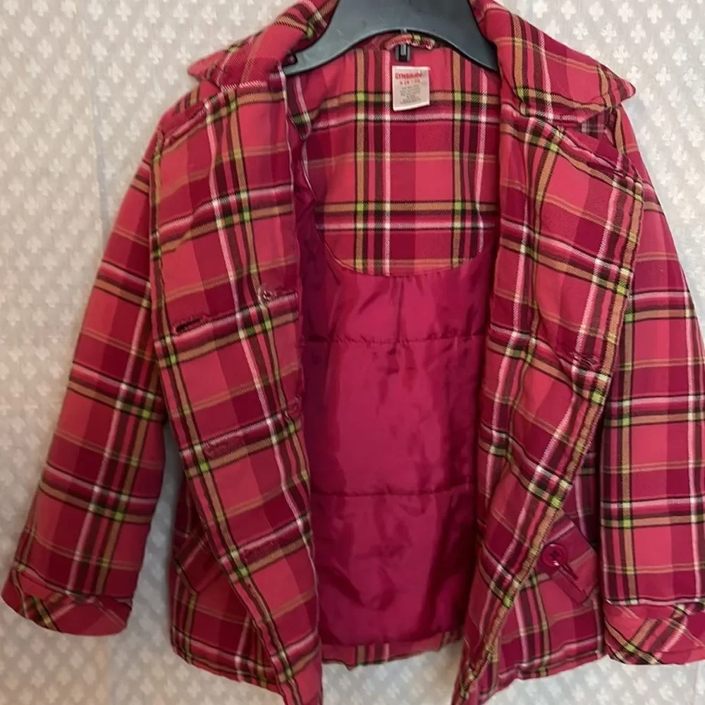 Gymboree plaid pea coat - girls size small 5/6 (A-08)